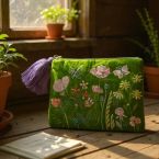 At Home in the Country -  NEW Apple Green with Flowers & Butterfly Detailing Bag with Tassel
