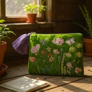 At Home in the Country -  NEW Apple Green with Flowers & Butterfly Detailing Bag with Tassel