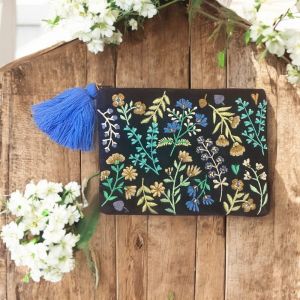 At Home in the Country -  NEW Navy Blue with Flowers Detailing Bag with Tassel