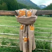 Brown/Ginger Mohair Highland Cow on Beige Scarf