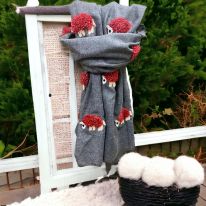 Burgundy Mohair Sheep on Charcoal Scarf