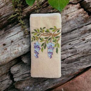 At Home in the Country - Cream Velvet with Beaded Wisteria Detailing Glasses Pouch