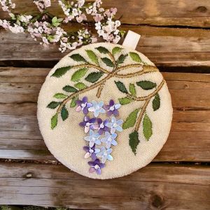 At Home in the Country - Cream Velvet with Beaded Wisteria Detailing Mirror