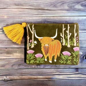 At Home in the Country - Forest Green with Highland Cow Detailing Bag