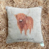 "Highland Cow" Linen Mix Cushion