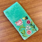 At Home in the Country - NEW Mint Green with Flowers & Bee Detailing Glasses Pouch