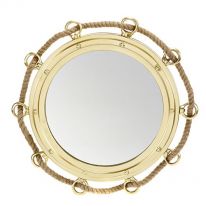 Round Brass Finish Mirror with Rope