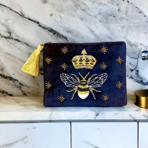 At Home in the Country - Royal Blue with Gold Bee Detailing Bag